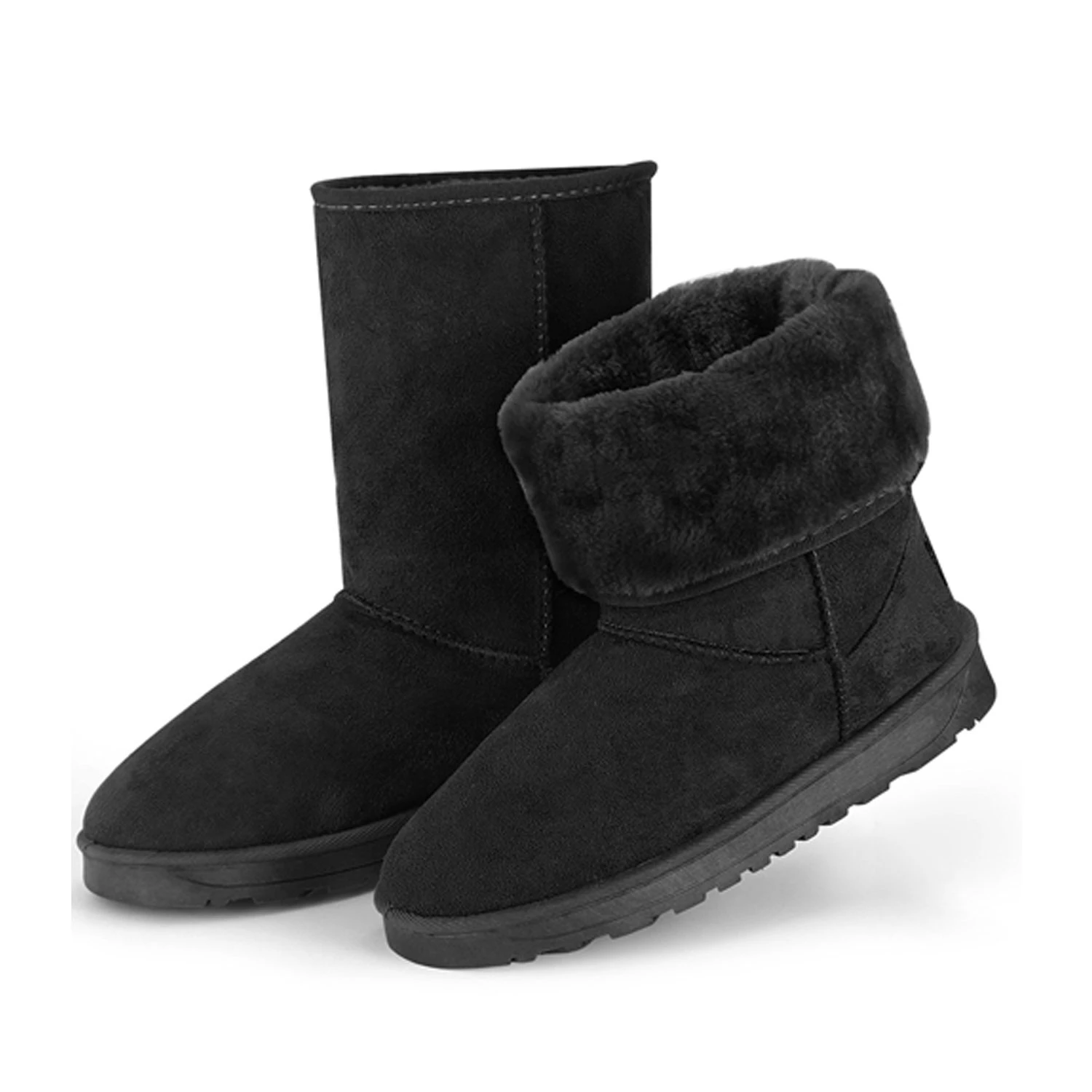 Women Ladies Snow Boots Waterproof Faux Suede Mid-Calf Boots Fur Warm Lining Shoes