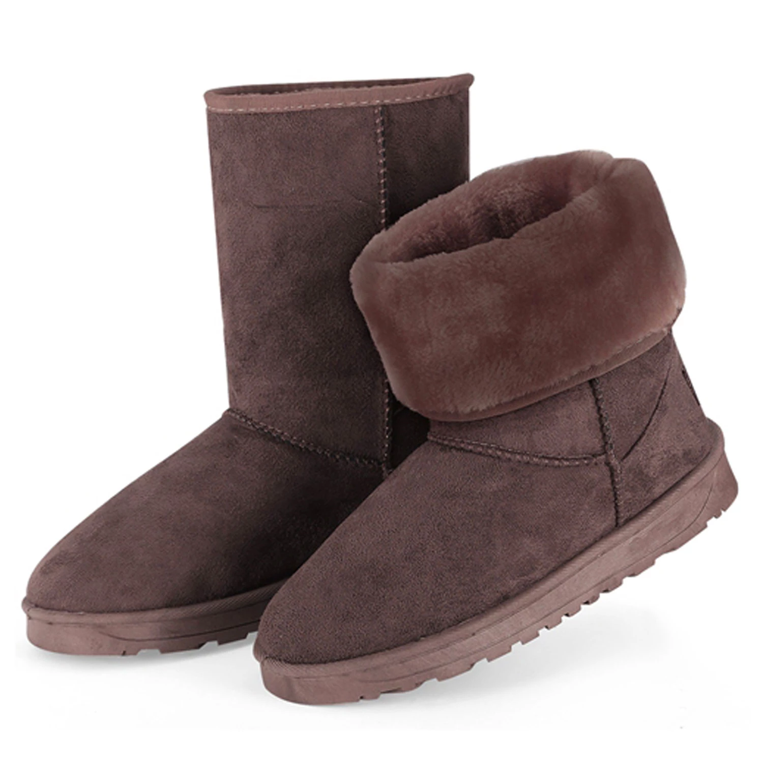 Women Ladies Snow Boots Waterproof Faux Suede Mid-Calf Boots Fur Warm Lining Shoes