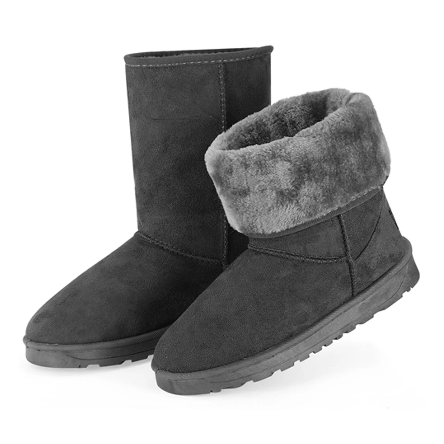 Women Ladies Snow Boots Waterproof Faux Suede Mid-Calf Boots Fur Warm Lining Shoes