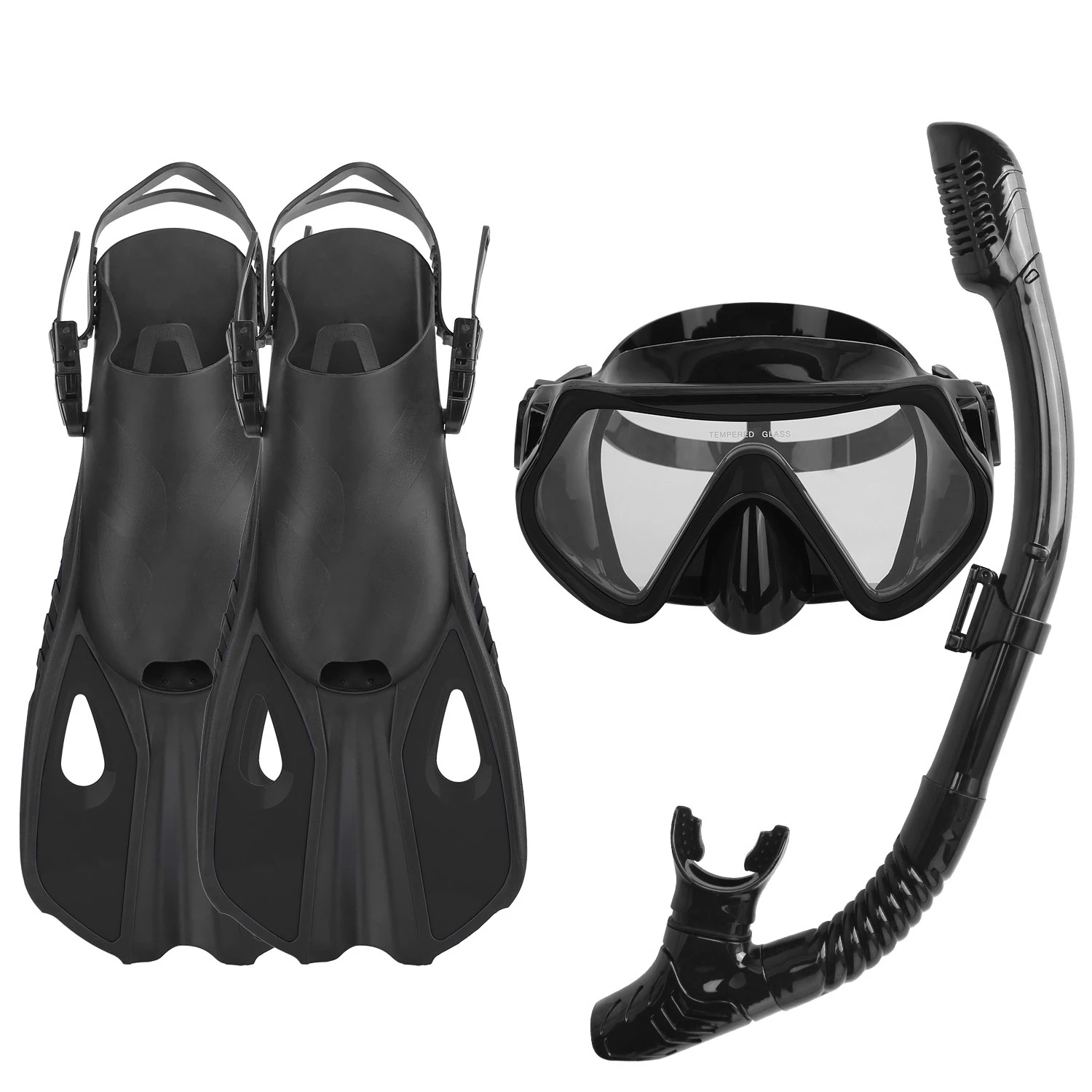 Snorkeling Gear Mask Fin Snorkel Set With Diving Mask Dry Top Snorkel Adjustable Swim Fins For Swimm