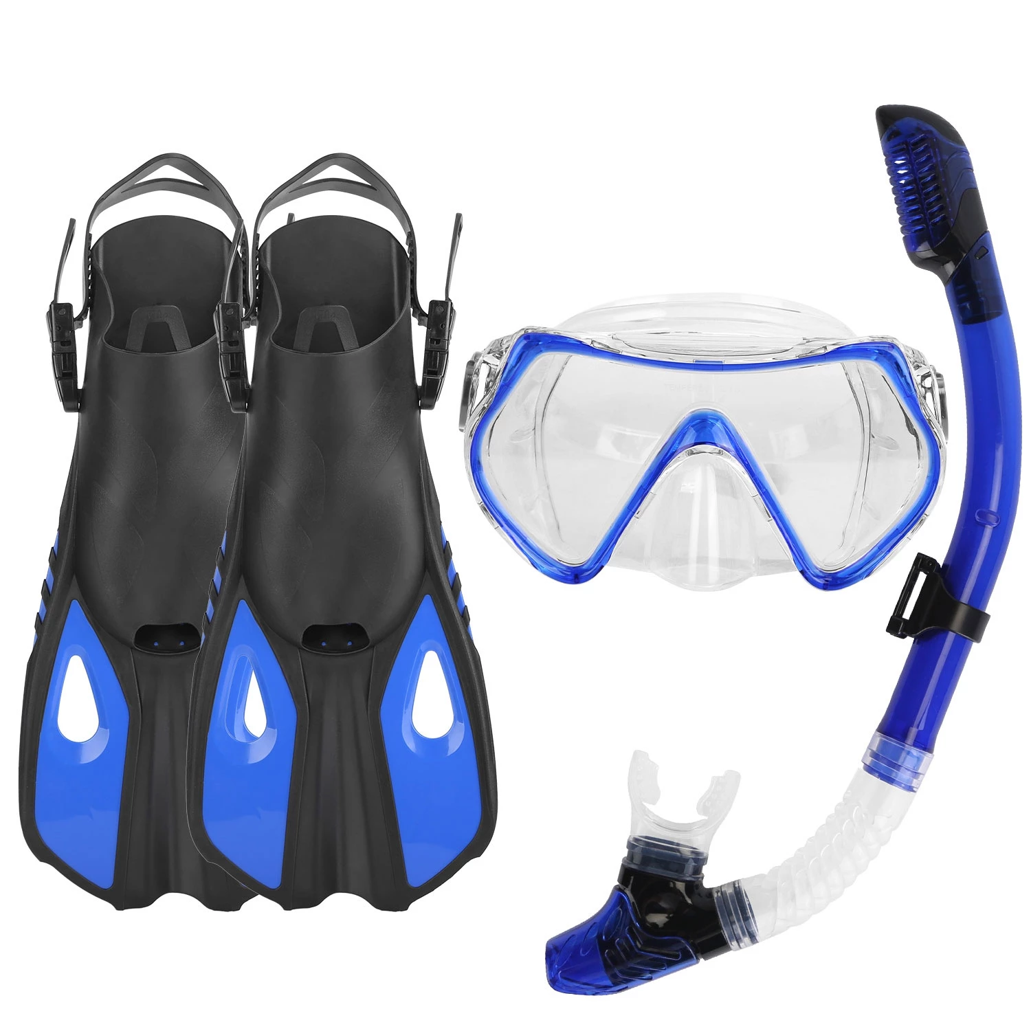 Snorkeling Gear Mask Fin Snorkel Set With Diving Mask Dry Top Snorkel Adjustable Swim Fins For Swimm