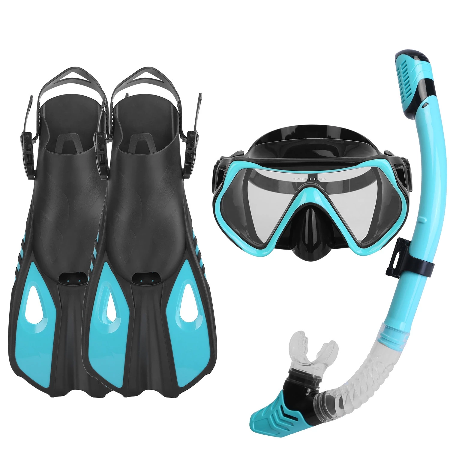 Snorkeling Gear Mask Fin Snorkel Set With Diving Mask Dry Top Snorkel Adjustable Swim Fins For Swimm