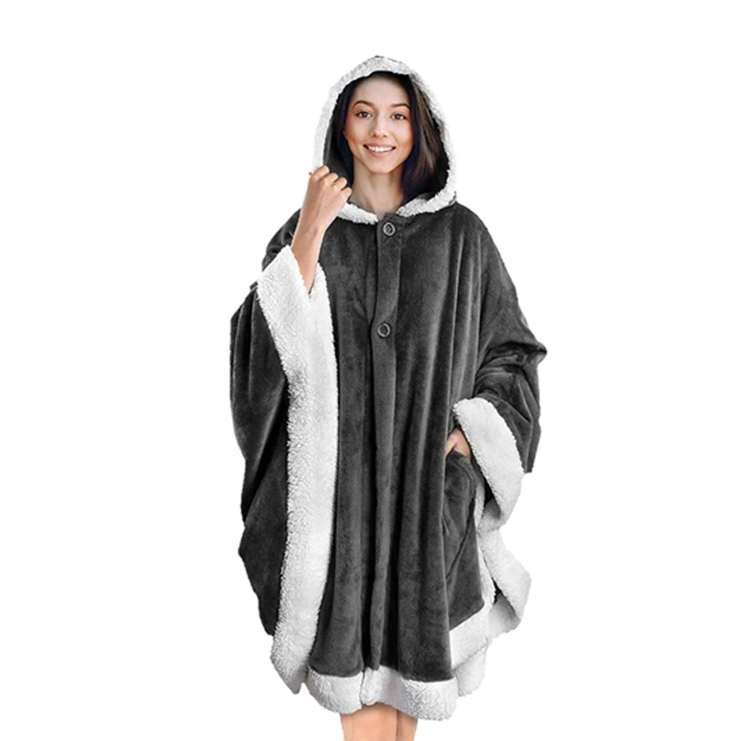 Hoodie Blanket Wrap Wearable Hoodie Snuggle Robe Sweatshirt Soft Lined Cuddle Poncho Cape