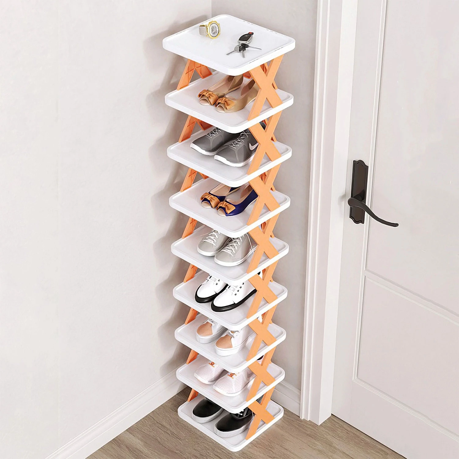 9Tier Narrow Entryway Shoe Rack Plastic Vertical Shoe Organizer Space Saving Free Standing Shoes