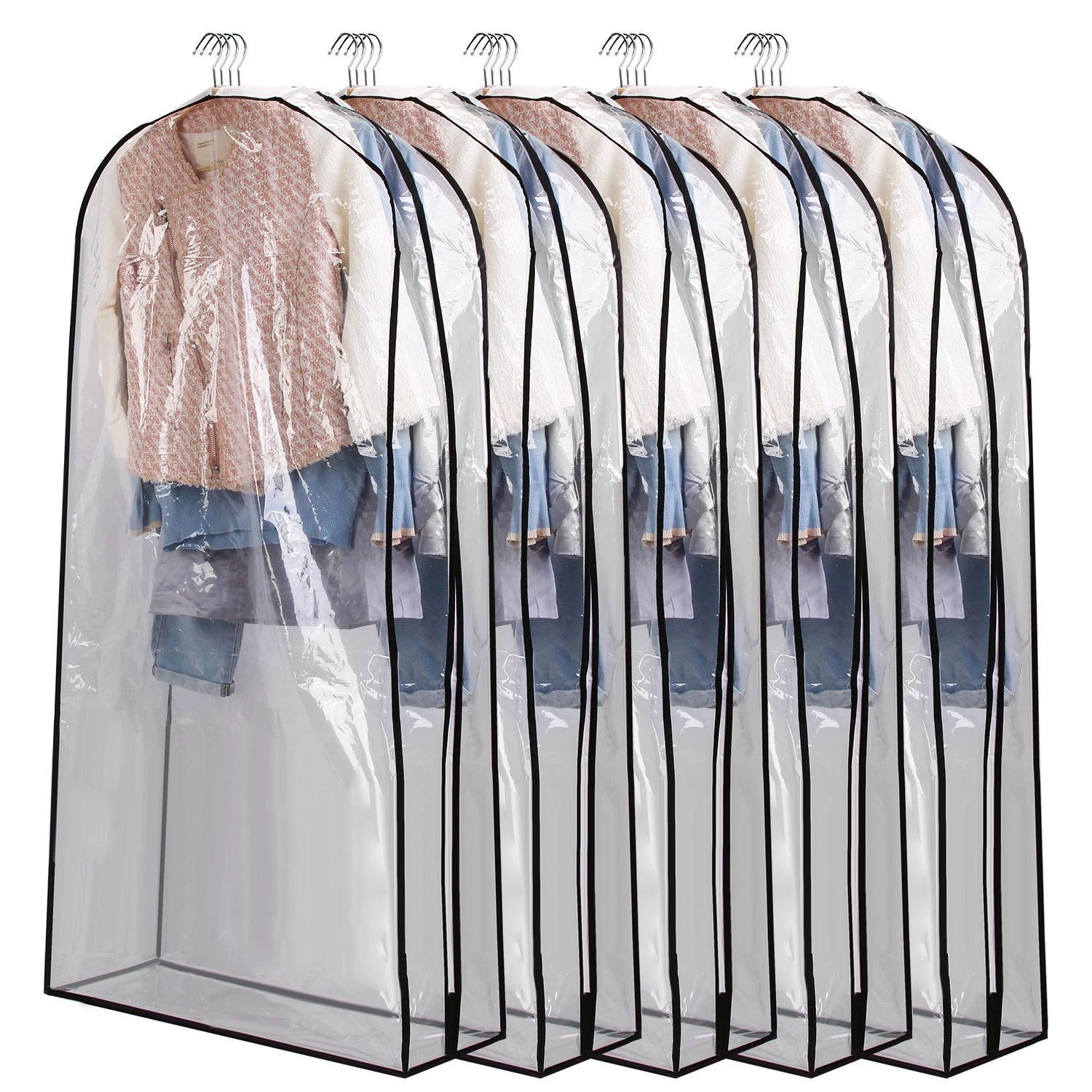 5 Pack Garment Bag for Hanging Clothes Dustproof Waterproof Hanging Clothes Storage