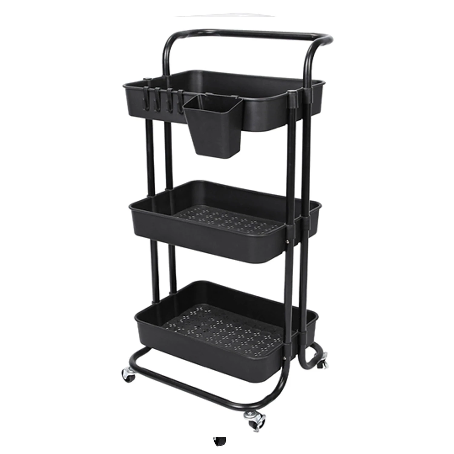 3 Tier Rolling Utility Cart Movable Storage Organizer with Mesh Baskets Lockable Wheels 360 Degree R