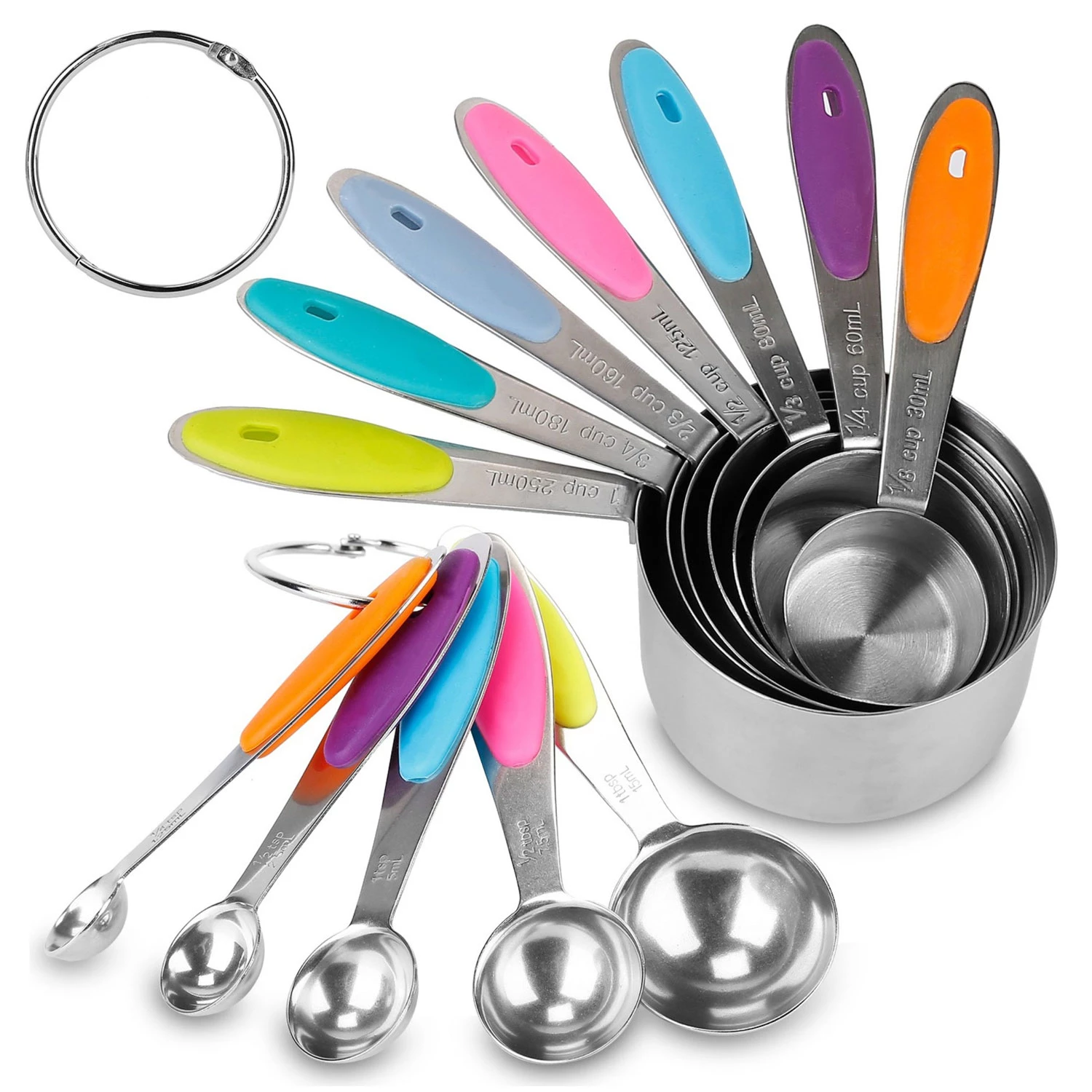 12Pcs Stainless Steel Measuring Cups & Spoons Set, Easy-to-Read Markings for Cooking & Baking