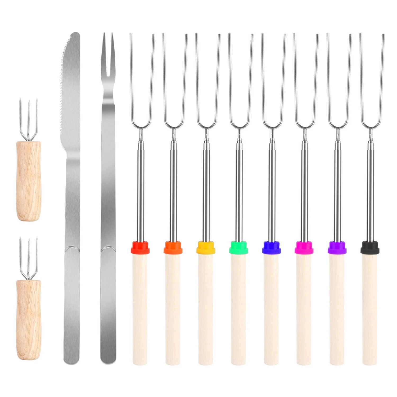 Stainless Steel Roasting Sticks Set - 31.9in Extendable Marshmallow Hot Dog Forks