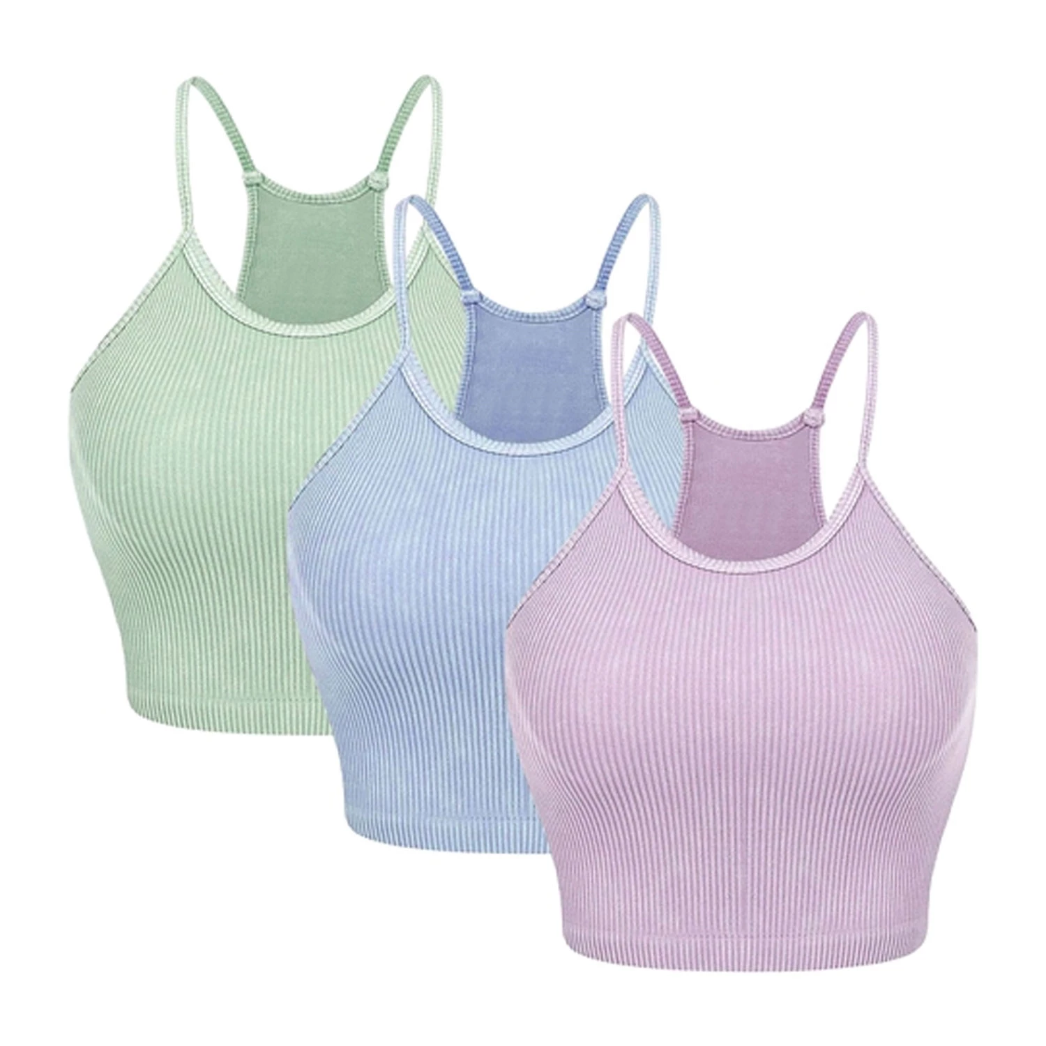 3 Pack Women Crop Basic Tank Top Ribbed Knit Sleeveless Round Neck 9 Color Machine Wash Summer Crop