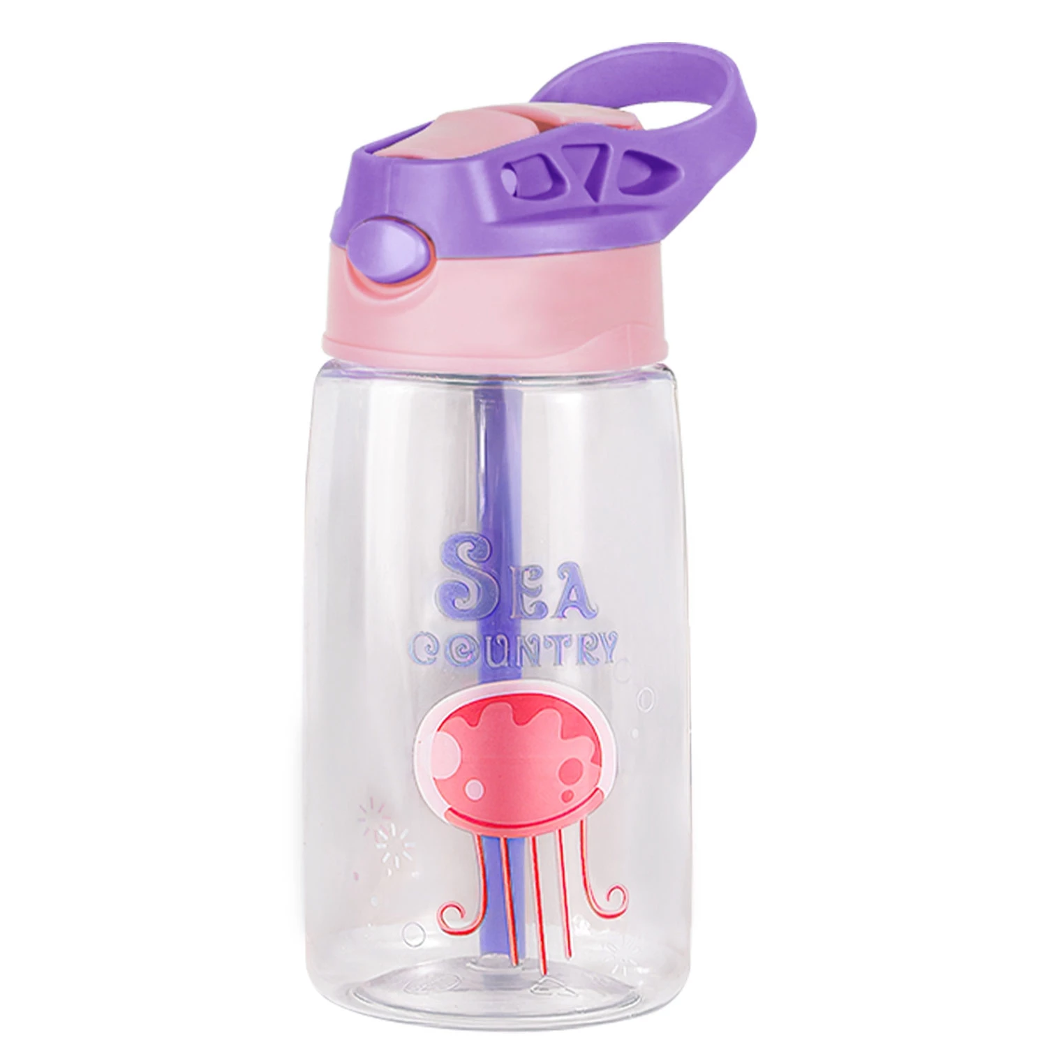 16.2Oz Leak-Proof Kids Water Bottle with Straw Push Button Sport Water Bottle for Kids Crab