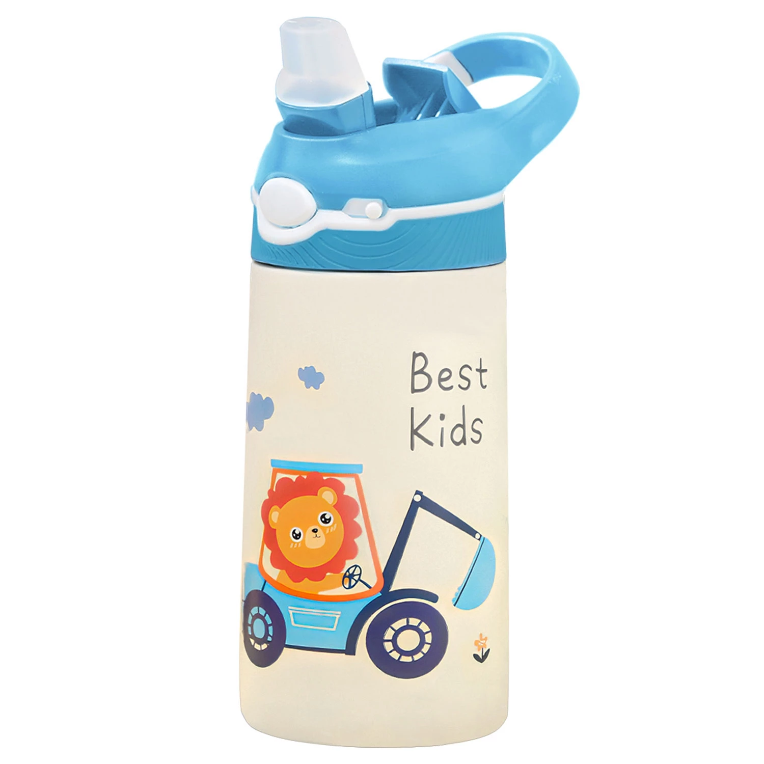 13.5Oz Insulated Stainless Steel Water Bottle Leak-proof Bottle for Kids with Straw Push Button