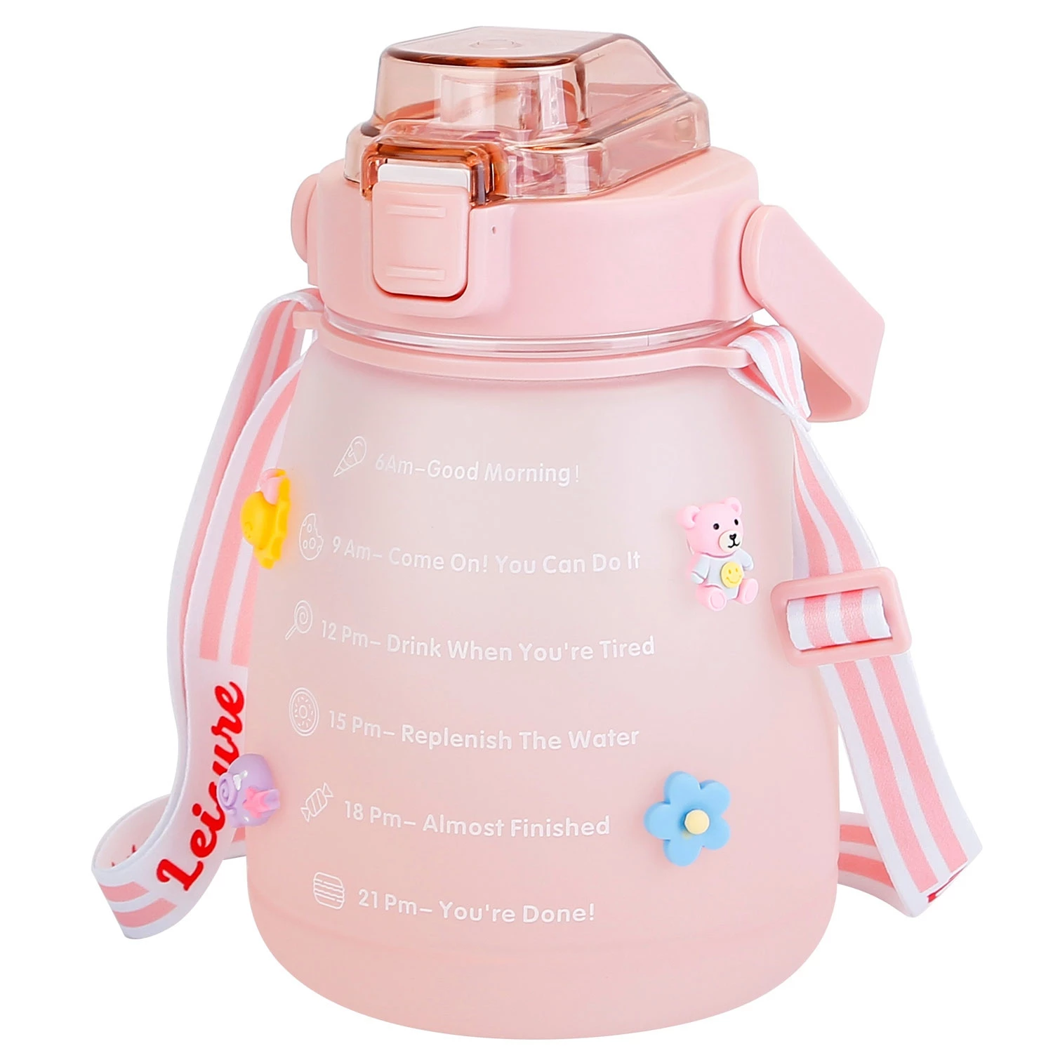 Kawaii Water Bottle with Straw 37.2oz Large Capacity Portable Sports Bottle with Cute Three-Dimensio