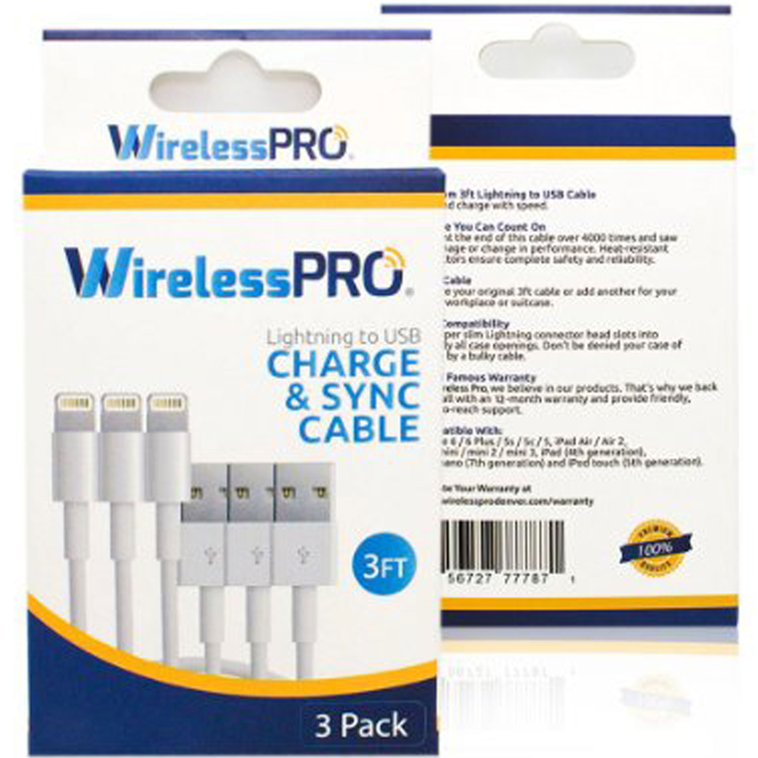3-Pack: WPRO 3' USB Charge Sync Compatible 6 Plus iPad Air & More