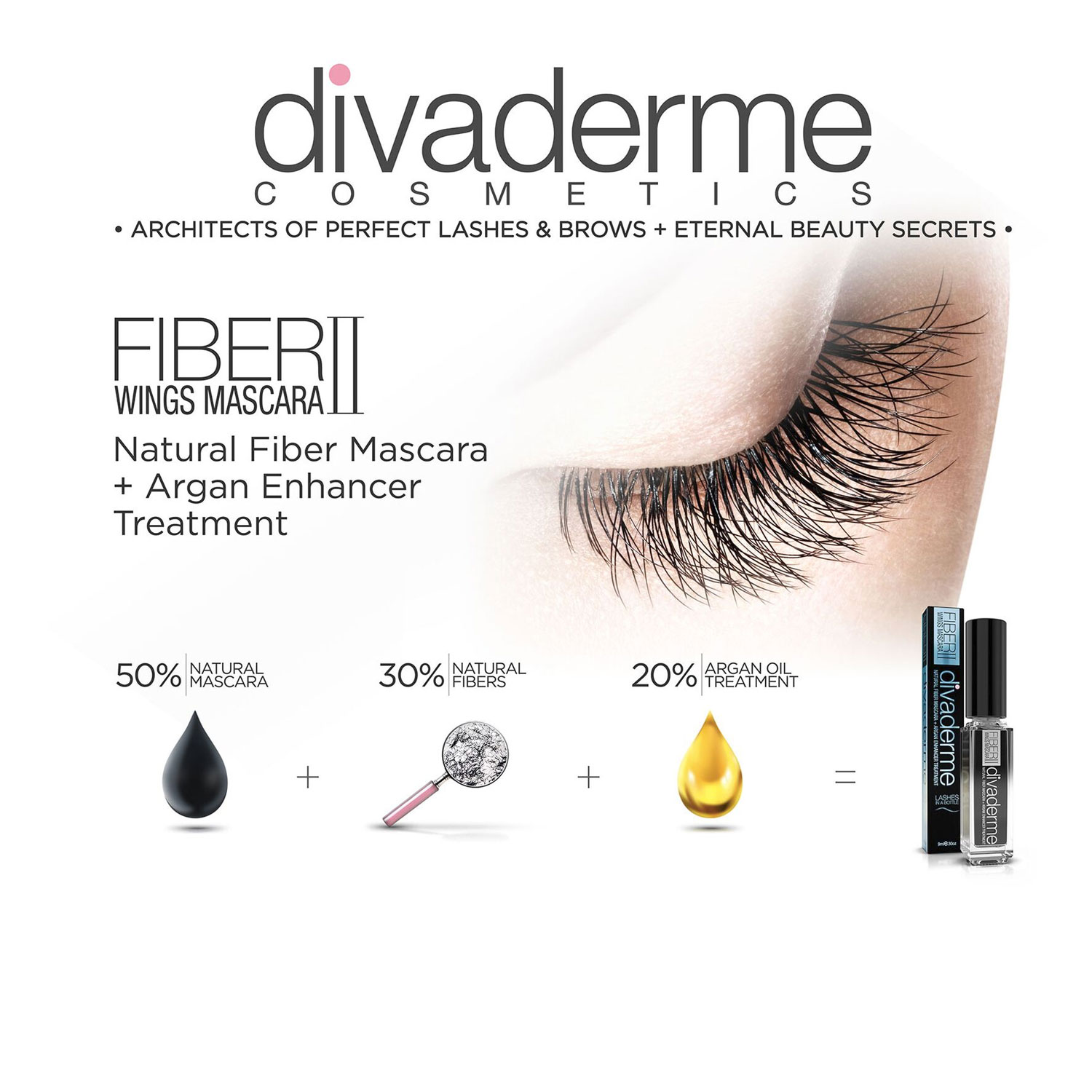 Divaderme Fiber Wings Mascara II Natural Fiber Mascara + Argan Enhancer Treatment