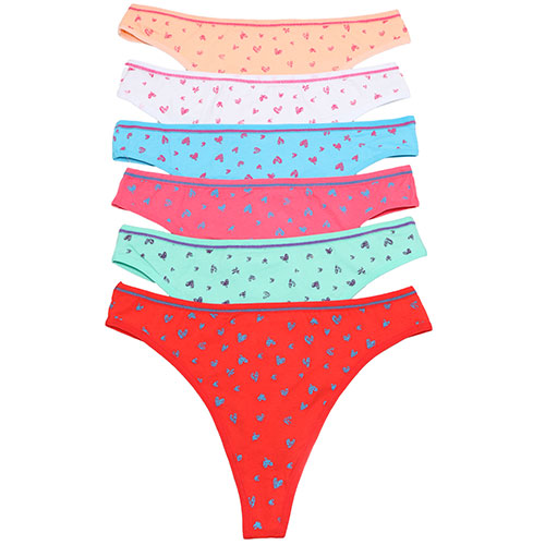 6-Pack Cotton Thongs With Heart Pattern Design