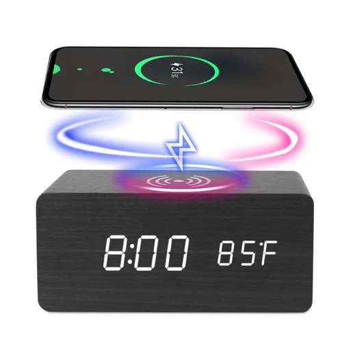 Wireless Charger Alarm Clock with Voice Control And Temperature Display