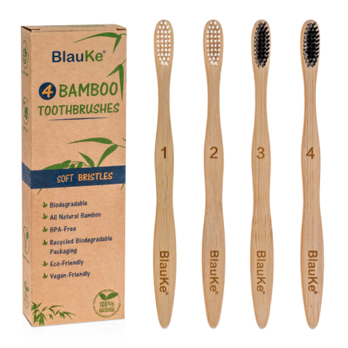 Bamboo Toothbrush Set 4-Pack - Bamboo Toothbrushes With Soft Bristles - Eco-Friendly & Biodegradable