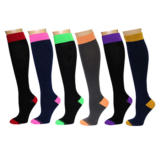 6 Pack Knee-High Combed Cotton 8-15mmHg Compression Socks