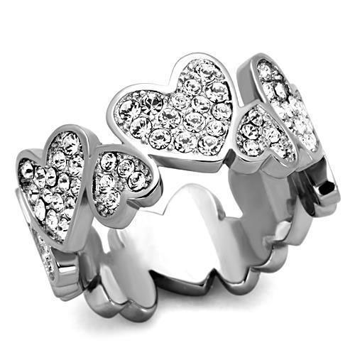 High Polished (No Plating) Stainless Steel Ring With Top Grade Crystal In Clear