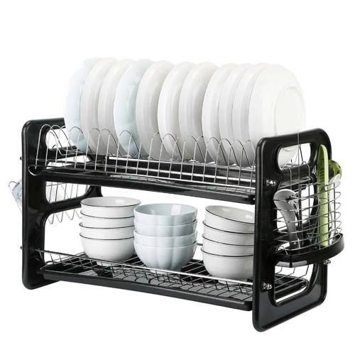 2-Tier Iron Drying Rack Set: Large Storage, Anti-Rust Drainer, Tableware, And Cup Holder