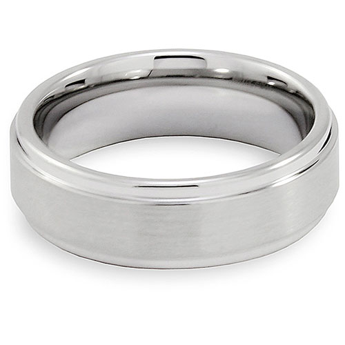 Brushed and Polished Ridged Edge Tungsten Carbide Ring 7MM