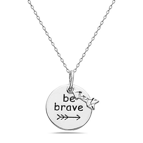 Sterling Silver Be Brave Inspirational Quote Pendant Necklace