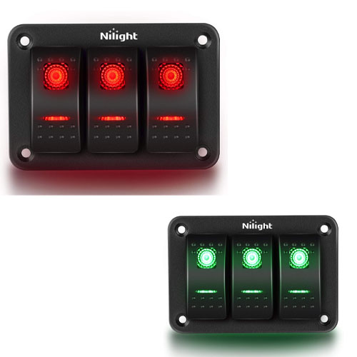 3 Gang Rocker Switch Panel Backlit Pre-wired 5 Pin Spst Rocker Switch