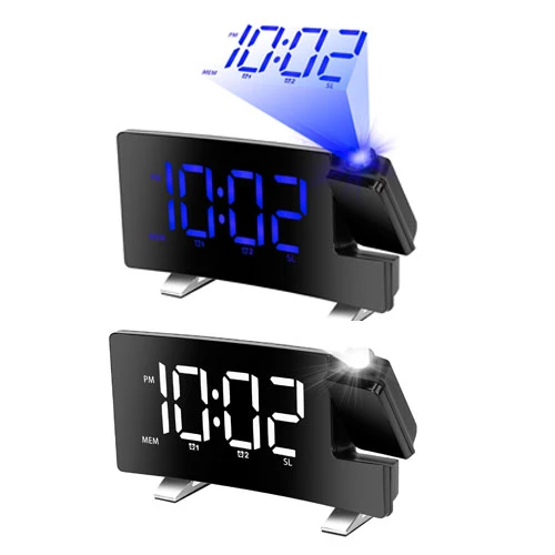 Curved-Screen Projection Alarm Clock: Dual Alarms, USB Charging, 4 Dimmer, 180° Rotation