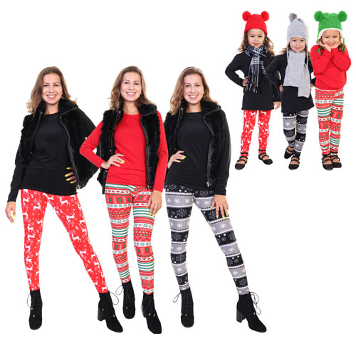 Mommy And Me Holiday Print Leggings 3 Pack