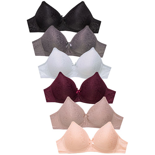 Ladies Full Cup Jacquard No Wire Bra Pack Of 6