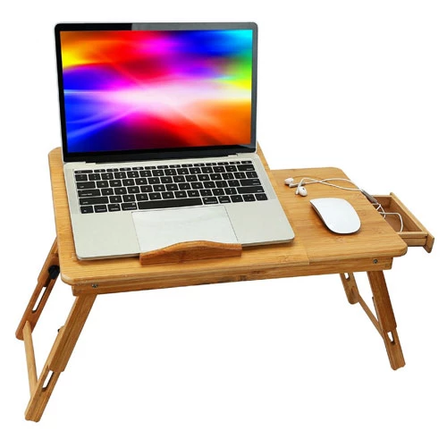 Bamboo Lap Desk With Foldable Leg And Adjustable Tilt Surface
