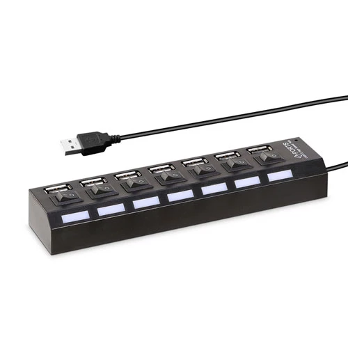 7 Port USB 2.0 Hub - High Speed Multiport with Individual Switches and LEDs