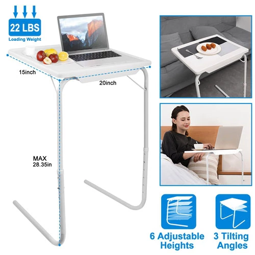 Foldable Tray Table Portable Sofa TV Tray 6 Heights 3 Angles Laptop Desk Adjustable