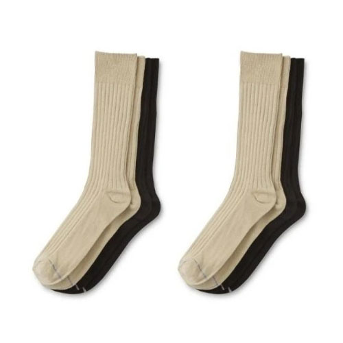 4 Pairs SilverToe by GoldToe Men's Casual Black & Beige Crew Socks