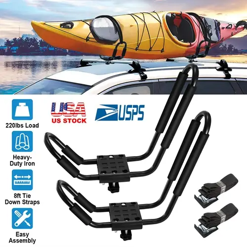 1 Pair Universal J-Bar Kayak Carrier Heavy Duty Canoe Car Top Mount Carrier Roof Rack