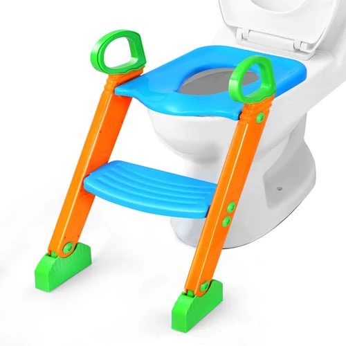 Potty Training Toilet Seat w/ Steps Stool Ladder For Children Baby Foldable Splash Guard Toilet Trai