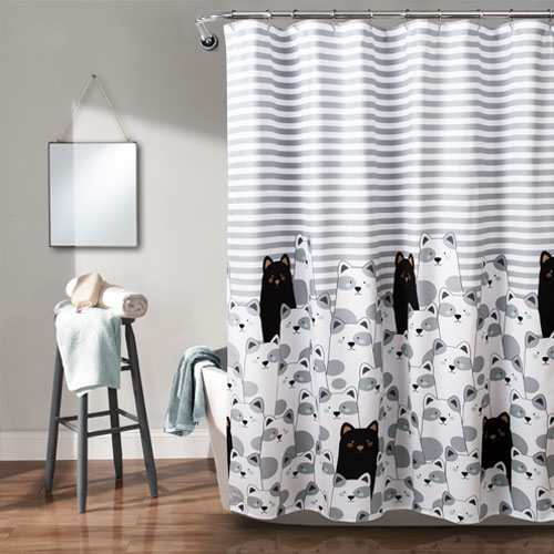 Striped Bear Shower Curtain Gray And Black Single