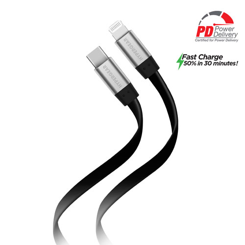HyperGear Flexi USB-C to Lightning Flat Cable 6ft Black