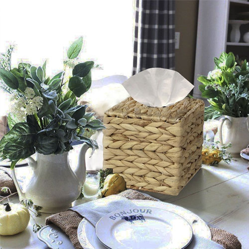 Cube Water Hyacinth Wicker Tissue Box Cover