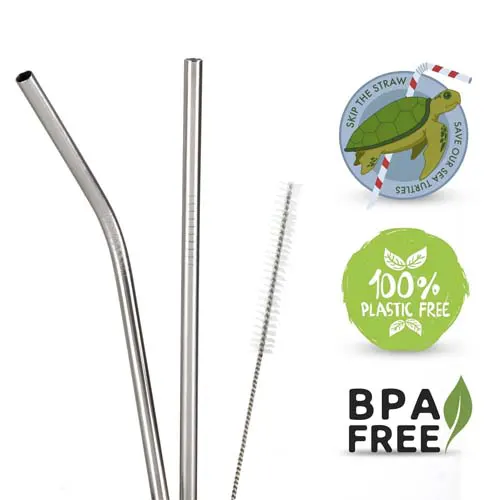 Stainless Steel Straws - Eco-Friendly Reusable Straws - Set of 2 with Cleaning Brush