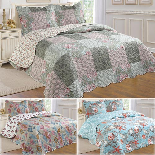 3 Piece Printed Patchwork Quilt Sets