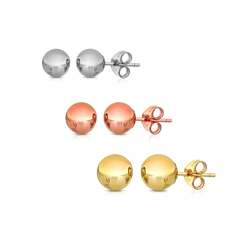 3 Pack 14K Solid Gold Ball Stud Earrings - 3mm, 4mm AND 5mm