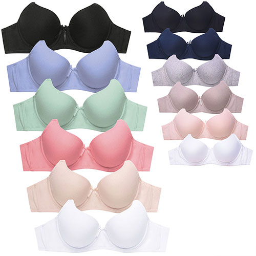 6 Pack Ladies Cotton 3 Hook Plain Cup Bra