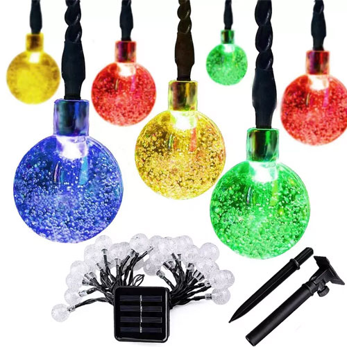 Solar String Lights 20 LED 16Ft Outdoor Colored Waterproof Crystal Ball Lights