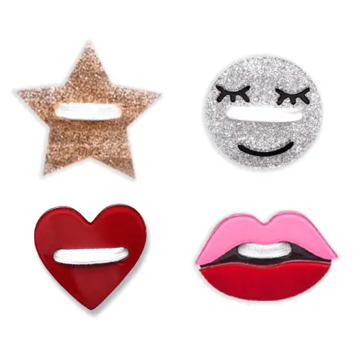 4-Pack Of Isabella Shoe Charm - (Lips, Stars, Hearts, Smiles)