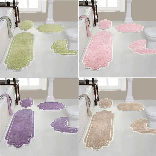Set of 4 Allure Collection Cotton Tufted Bath Rug Set