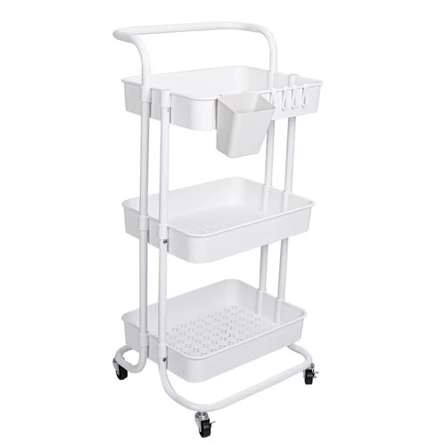 3 Tier Rolling Utility Cart Movable Storage Organizer with Mesh Baskets Lockable Wheels 360 Degree R