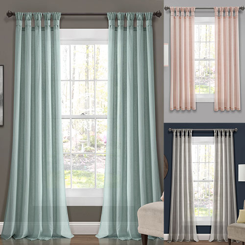 Burlap Knotted Tab Top Window Curtain Panel Set