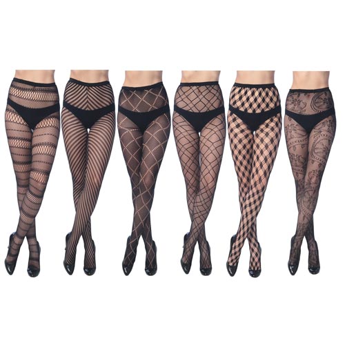 6 Pairs Fishnet Lace Stocking Tights In Regular And Plus Sizes