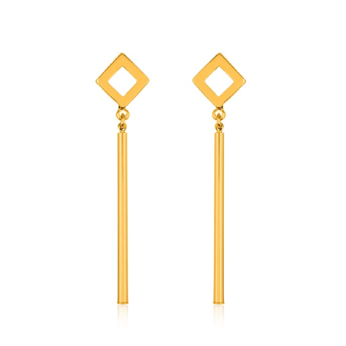 Diamond Shape Gold Tone Dangle Earrings